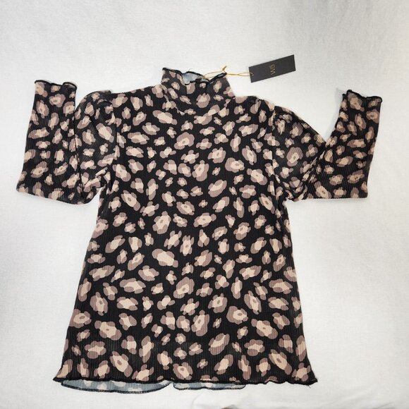 W5 Sheer Grunge Whimsigoth Black/Tan Leopard Print 3/4 Mock Neck Top Size S NEW! - Picture 5 of 15
